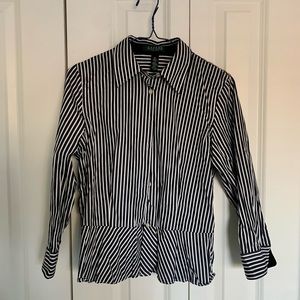 Ralph Lauren black and white striped Peplum hem shirt size 8P
